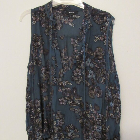 Miss Me Womens Cold Shoulder Blouse Small Long Sleeve Blue Floral Print Elegant - Picture 1 of 7